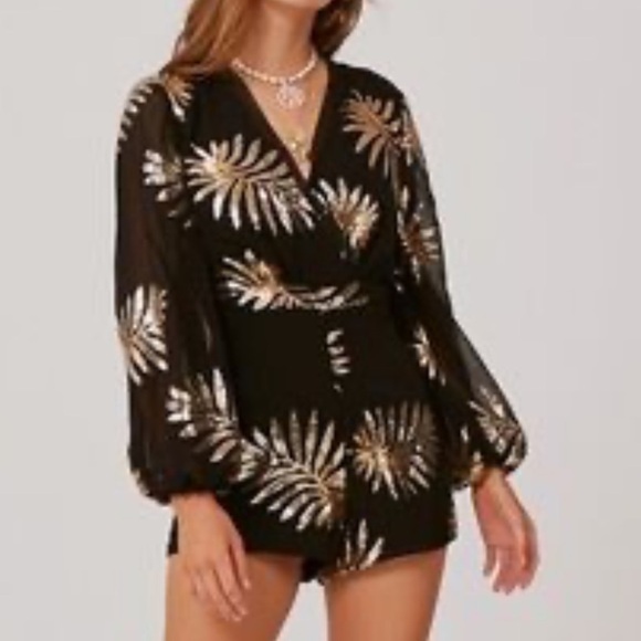 Finders Keepers Pants - Revolve • Finders Keepers • Black & Gold Romper • Sz 2 • NWT!